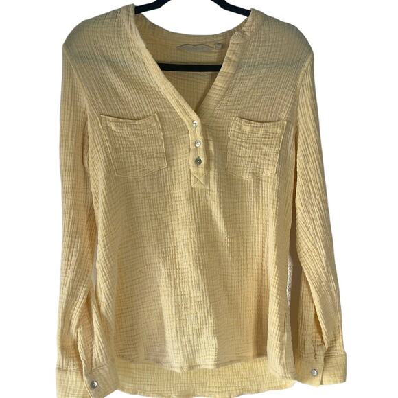 Soft Surroundings Women's Size Small Butter Yellow Guaze Henley Blouse - Picture 1 of 8